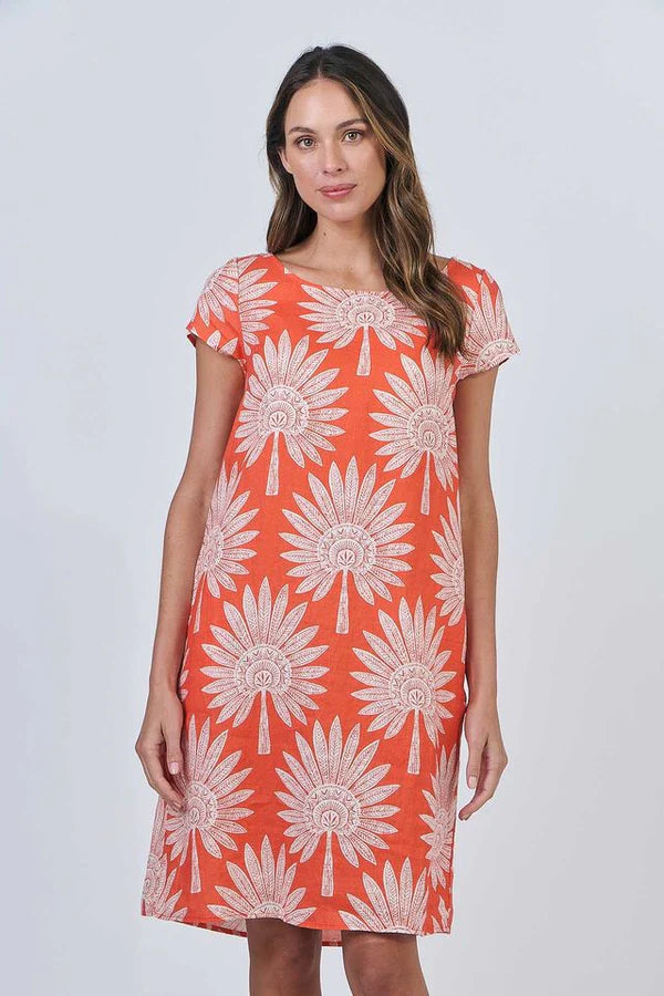 GA237 Sunset Palm Linen Dress