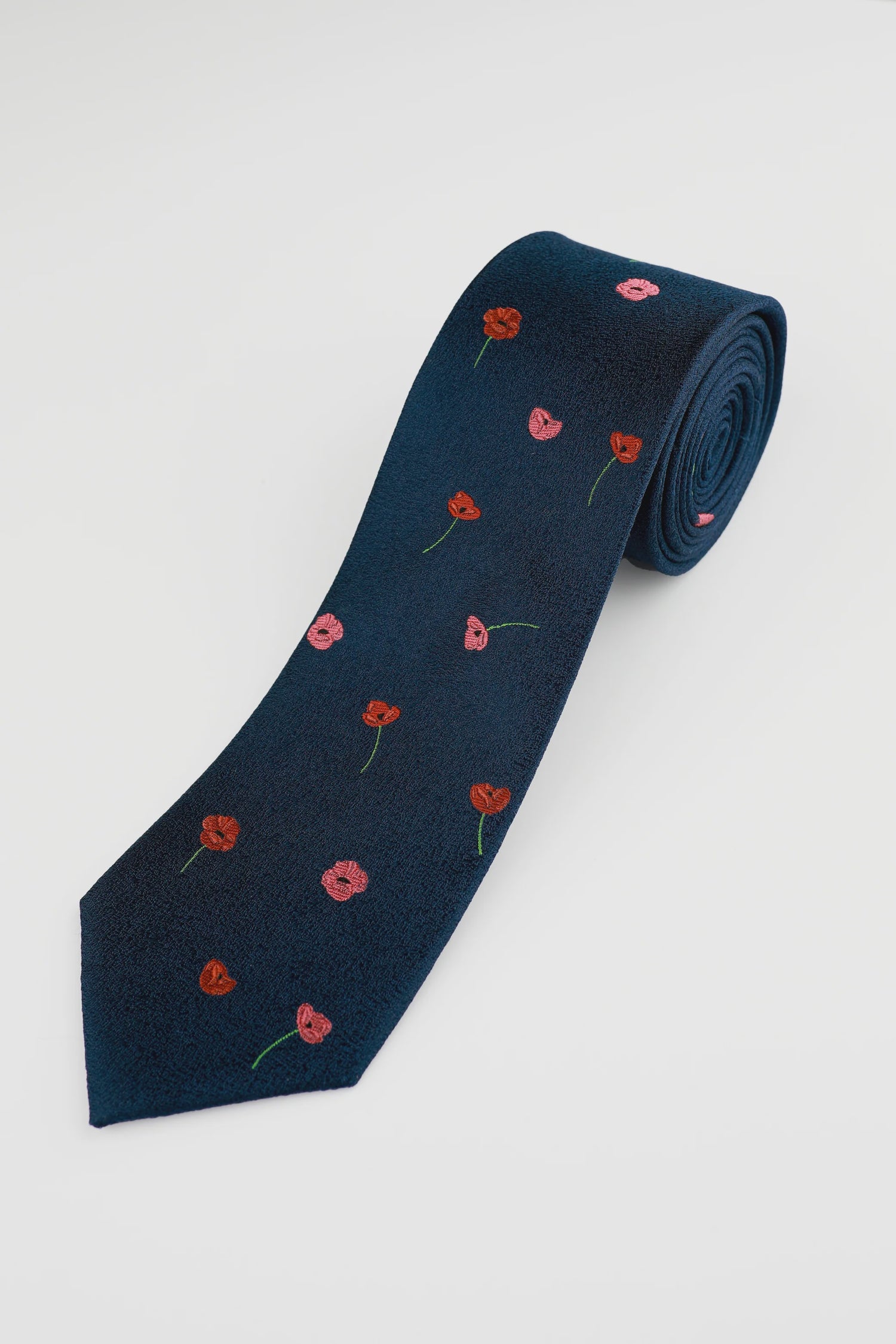 Navy Crimson Poppy Tie - James Harper