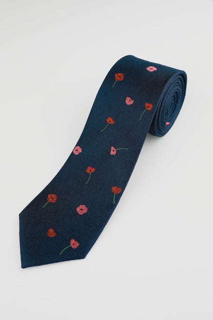 Navy Crimson Poppy Tie - James Harper