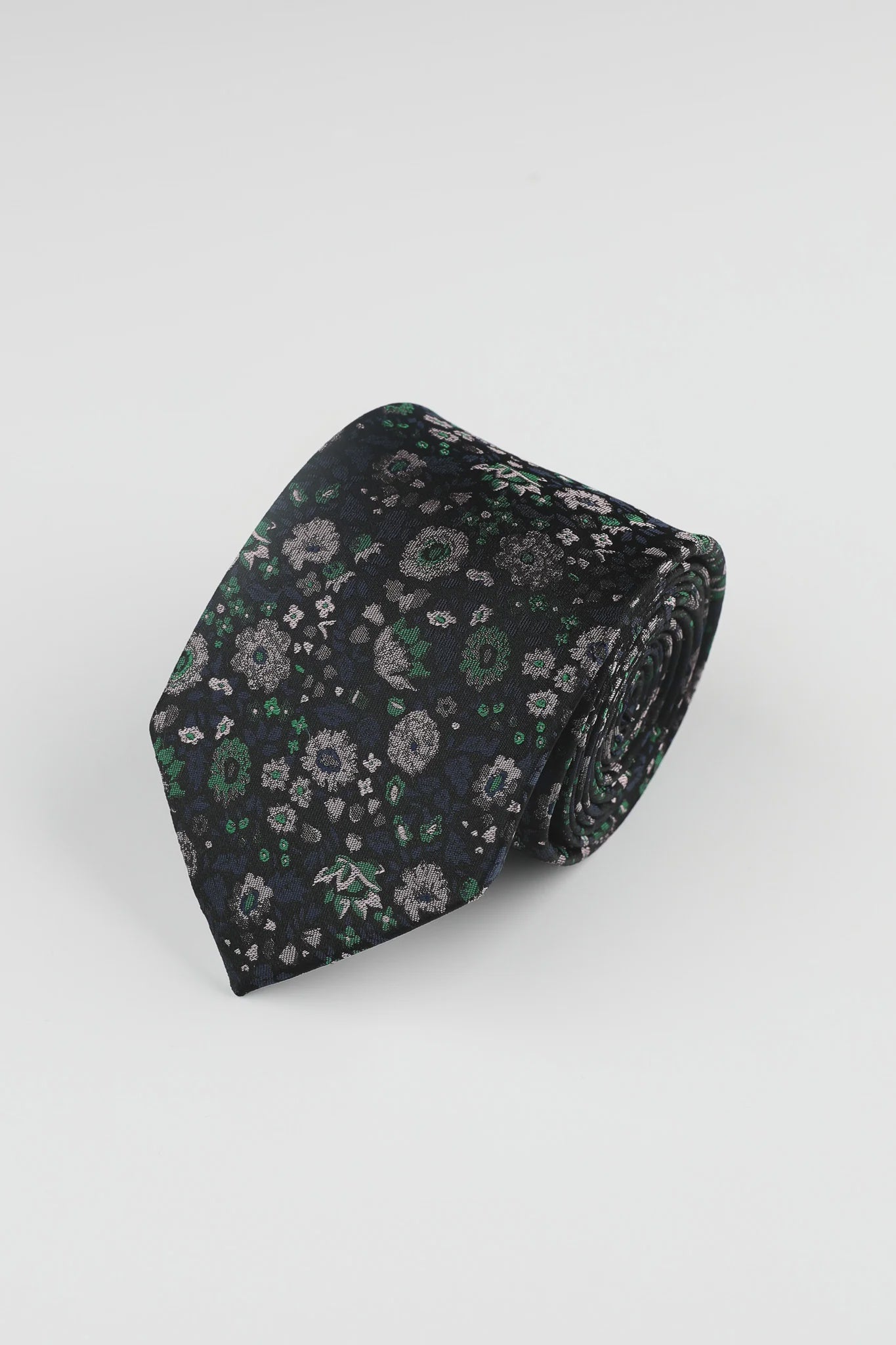 Navy Green Garden Floral Tie - James Harper