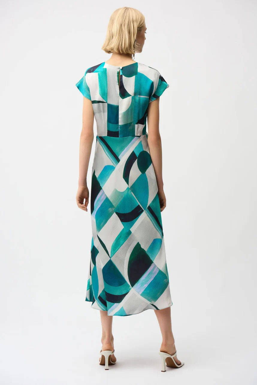 Joseph Ribkoff Geometric Fit &amp; Flare Dress - Green/ Multi