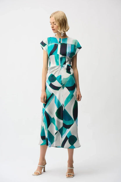 Joseph Ribkoff Geometric Fit &amp; Flare Dress - Green/ Multi