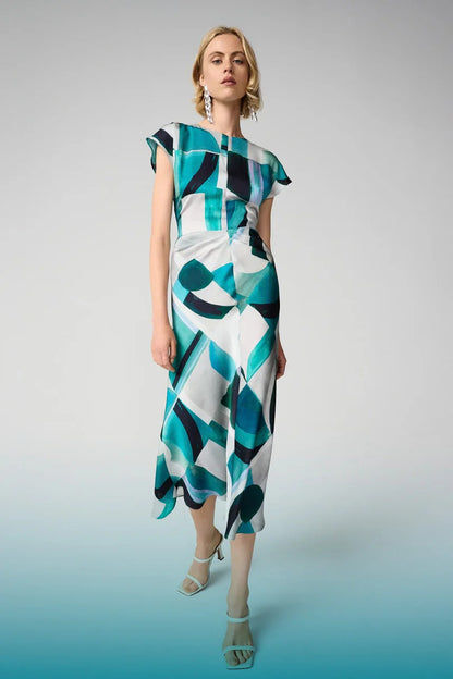 Joseph Ribkoff Geometric Fit &amp; Flare Dress - Green/ Multi