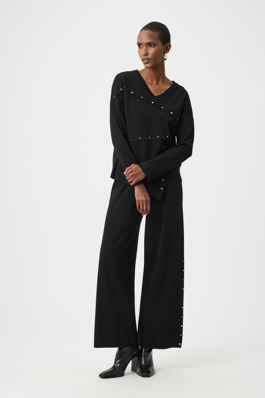 Asymmetric Sweater With Metal Stud Detail - Joseph Ribkoff