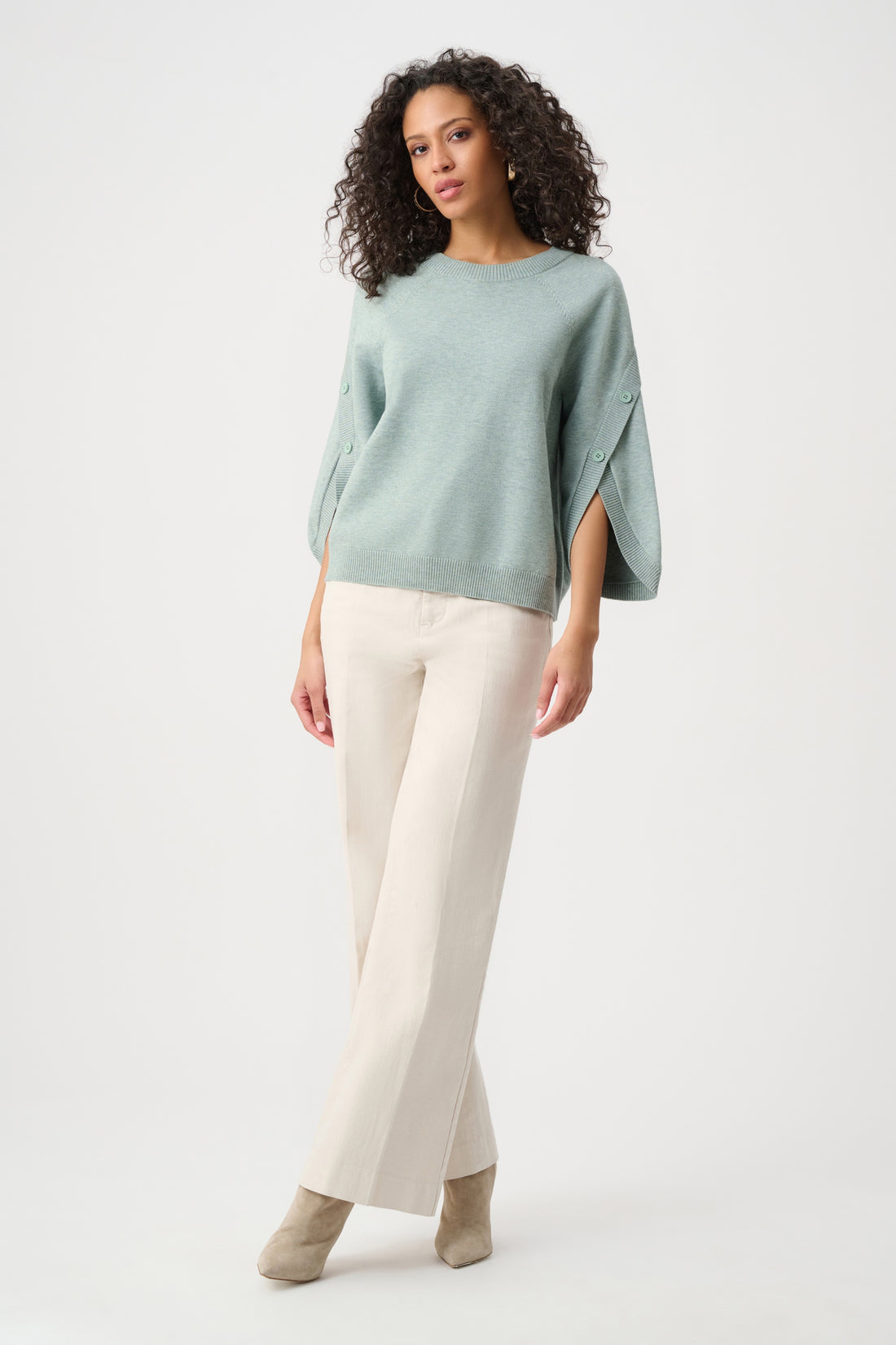 Brushed Viscose &amp; Nylon Knit Tulip Sleeve Sweater - Joseph Ribkoff