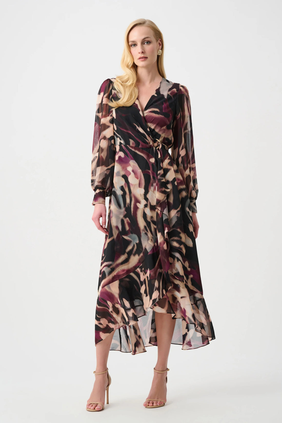 Chiffon Printed Fit and Flare Wrap Dress - Joseph Ribkoff