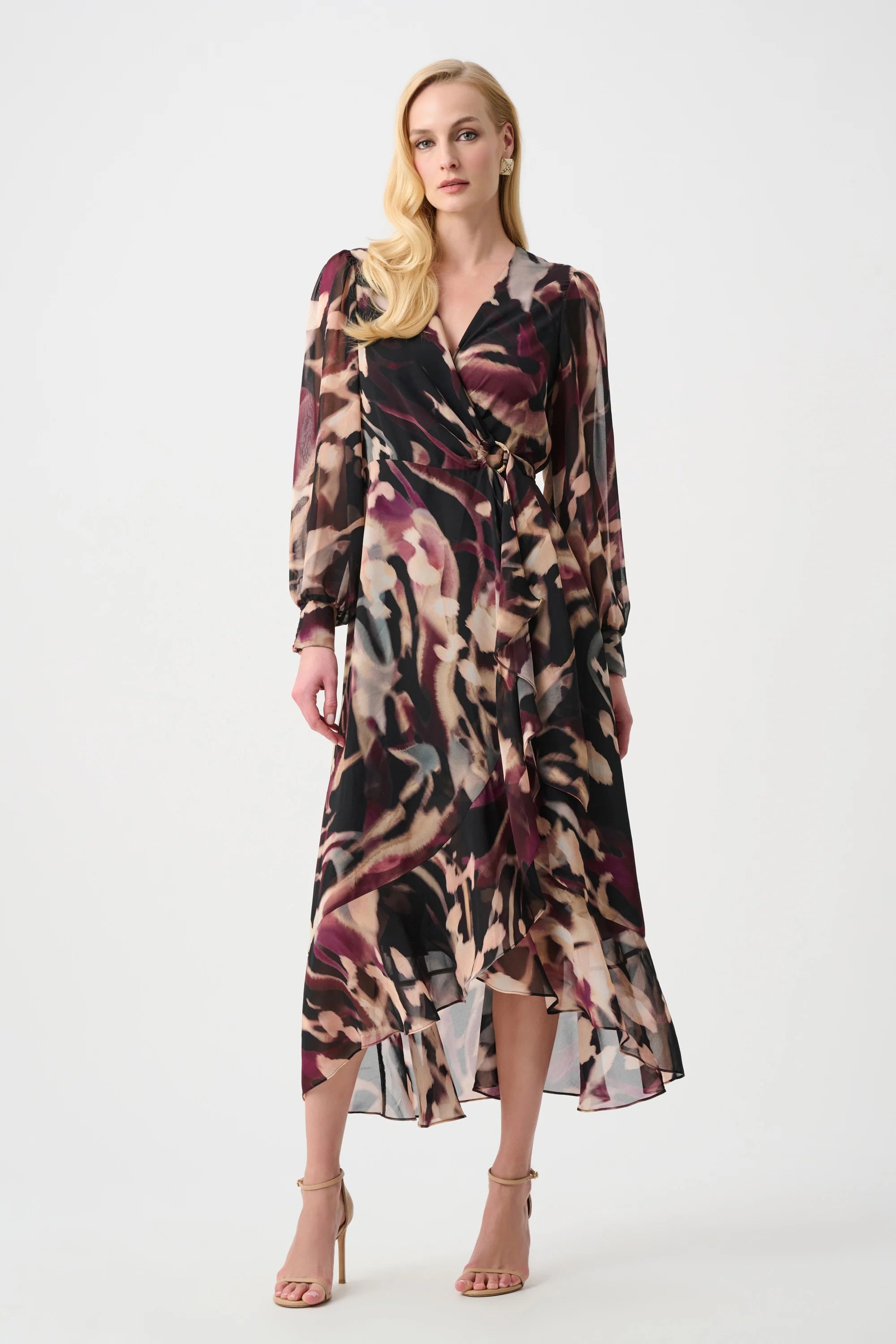 Chiffon Printed Fit and Flare Wrap Dress - Joseph Ribkoff