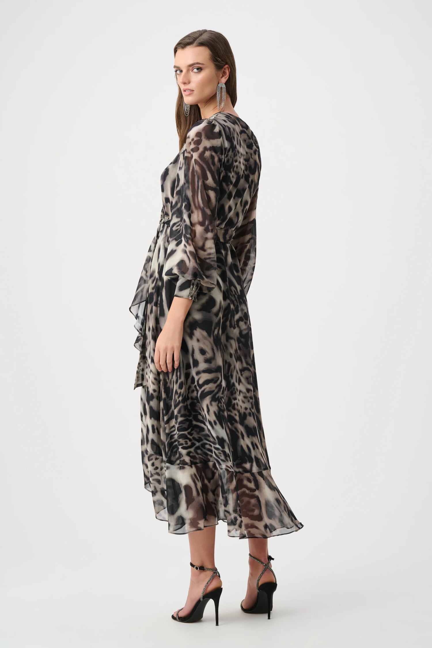 Chiffon Printed Fit and Flare Wrap Dress - Joseph Ribkoff