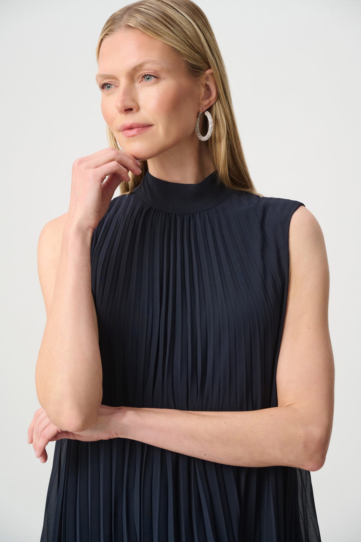 Chiffon Ruffle Hem Trapeze Dress Midnight Blue/Vanilla Dress - Joseph Ribkoff