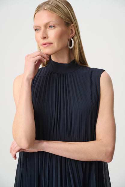 Chiffon Ruffle Hem Trapeze Dress Midnight Blue/Vanilla Dress - Joseph Ribkoff