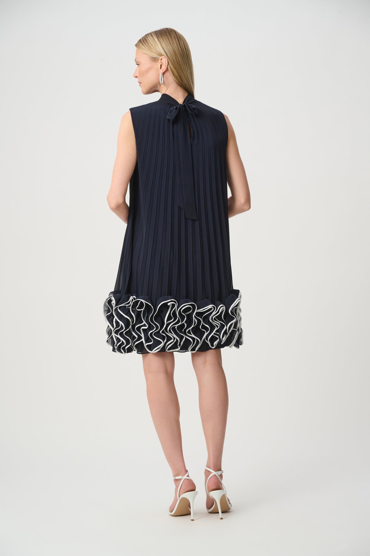 Chiffon Ruffle Hem Trapeze Dress Midnight Blue/Vanilla Dress - Joseph Ribkoff