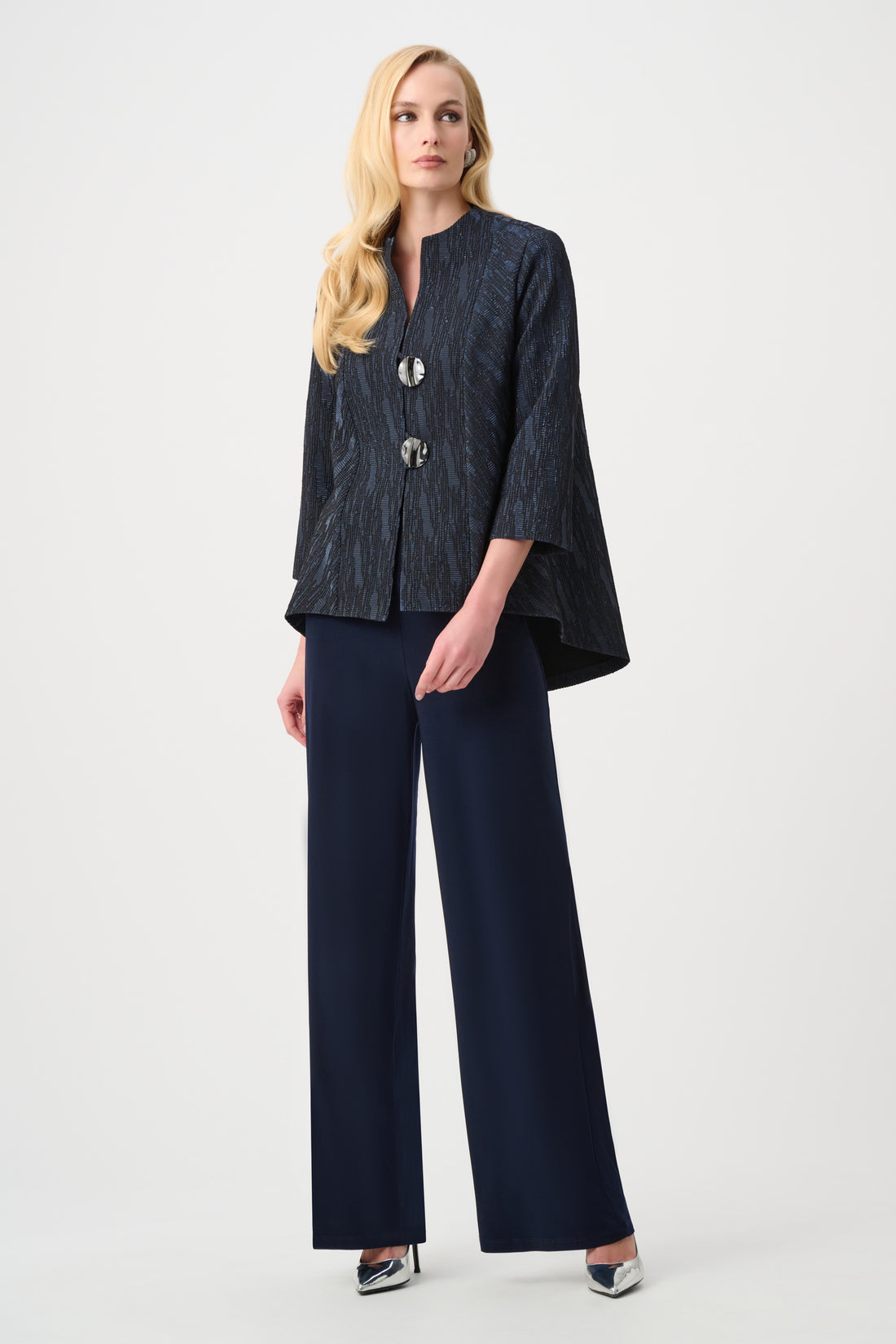 Foil-Textured Jacquard Trapeze Jacket - Joseph Ribkoff