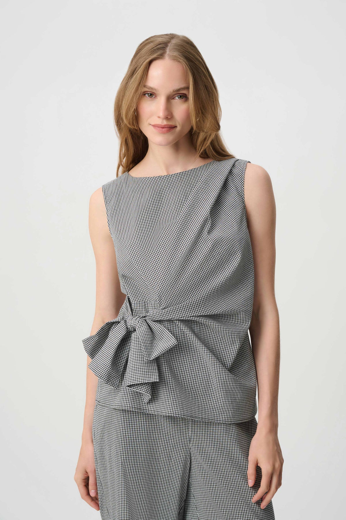 Gingham Tie Waist Sleeveless Top Black/White - Joseph Ribkoff