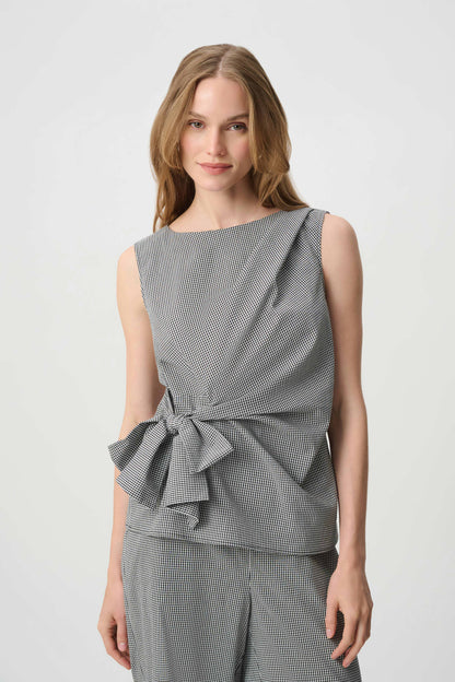Gingham Tie Waist Sleeveless Top Black/White - Joseph Ribkoff