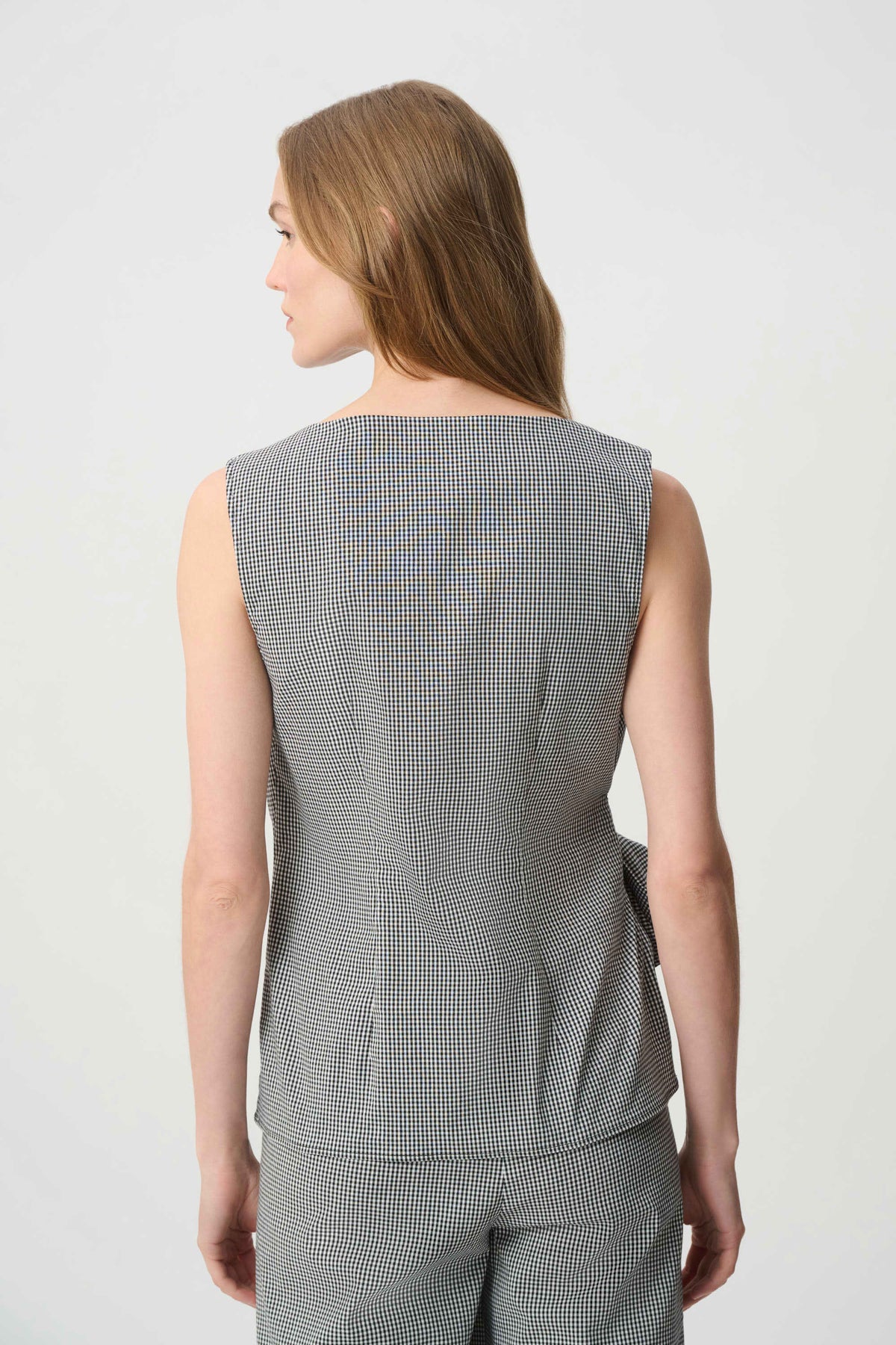 Gingham Tie Waist Sleeveless Top Black/White - Joseph Ribkoff