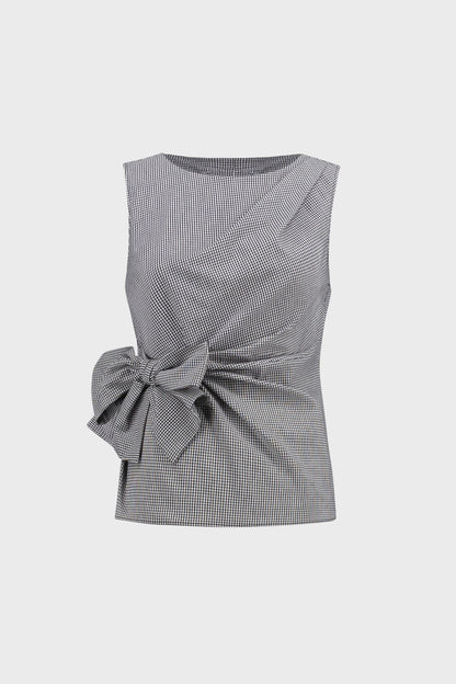 Gingham Tie Waist Sleeveless Top Black/White - Joseph Ribkoff