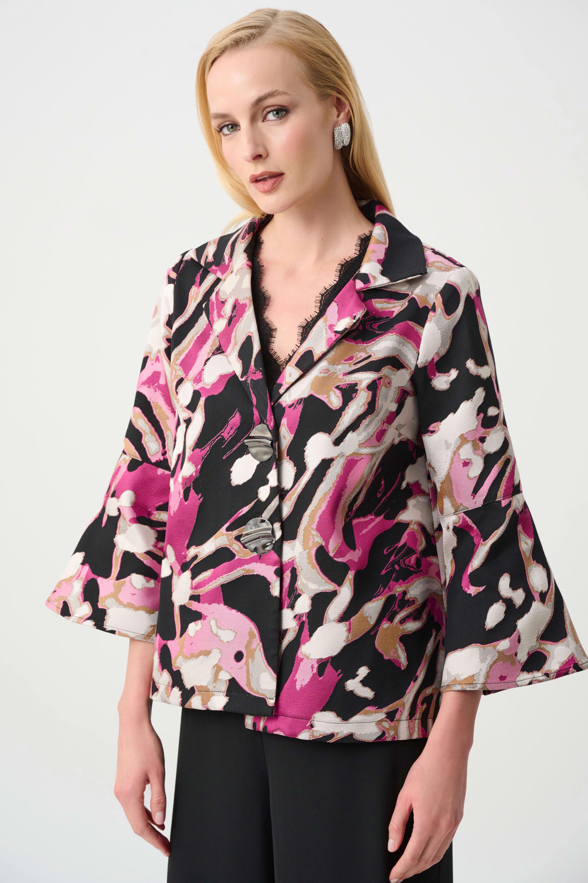 Jacquard Abstract Print Trapeze Jacket - Joseph Ribkoff