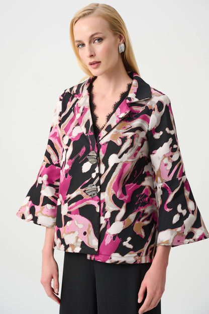 Jacquard Abstract Print Trapeze Jacket - Joseph Ribkoff