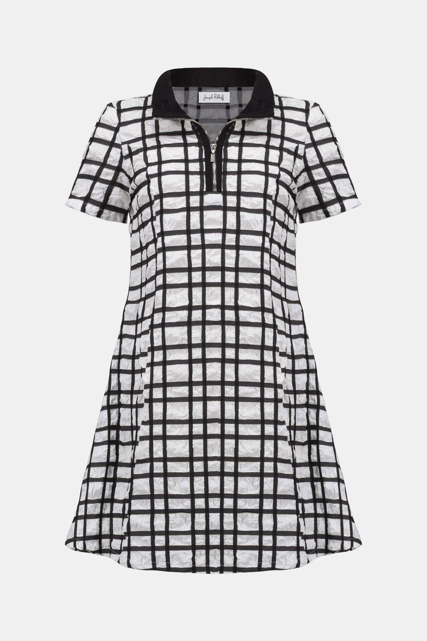 Jacquard Plaid Print A-line Dress With Contrast Detail