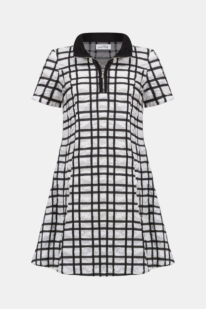 Jacquard Plaid Print A-line Dress With Contrast Detail