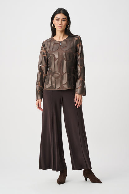 Leatherette &amp; Mesh Embroidered Jacket - Joseph Ribkoff
