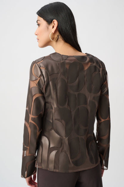 Leatherette &amp; Mesh Embroidered Jacket - Joseph Ribkoff