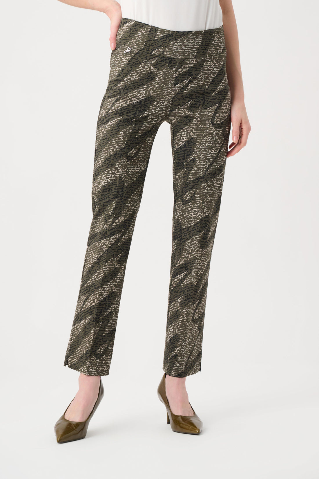 Patterned pants worn by a person on a white background