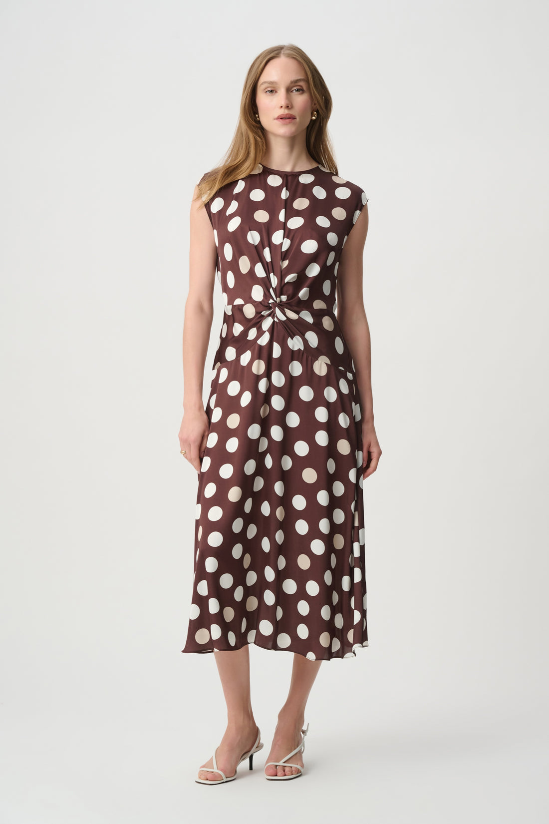Polka Dot Twist Waist Dress Brown - Joseph Ribkoff