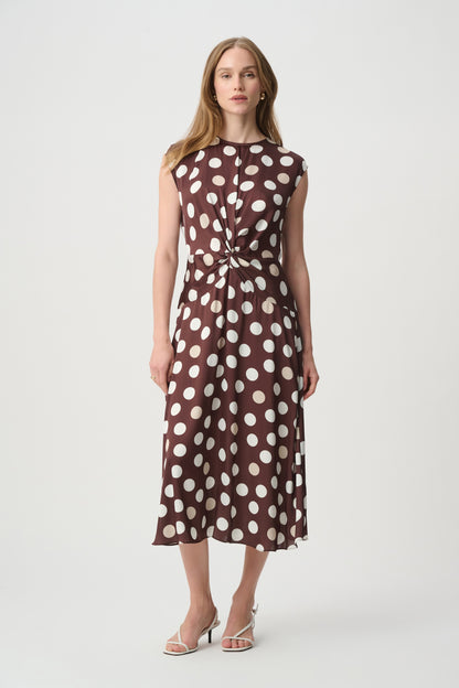 Polka Dot Twist Waist Dress Brown - Joseph Ribkoff