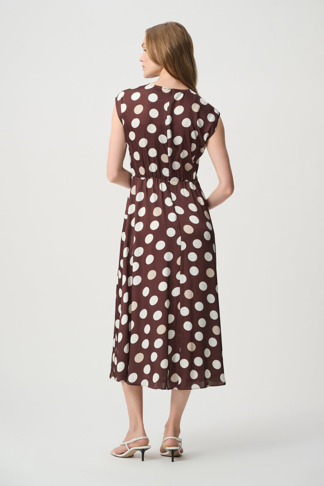 Polka Dot Twist Waist Dress Brown - Joseph Ribkoff