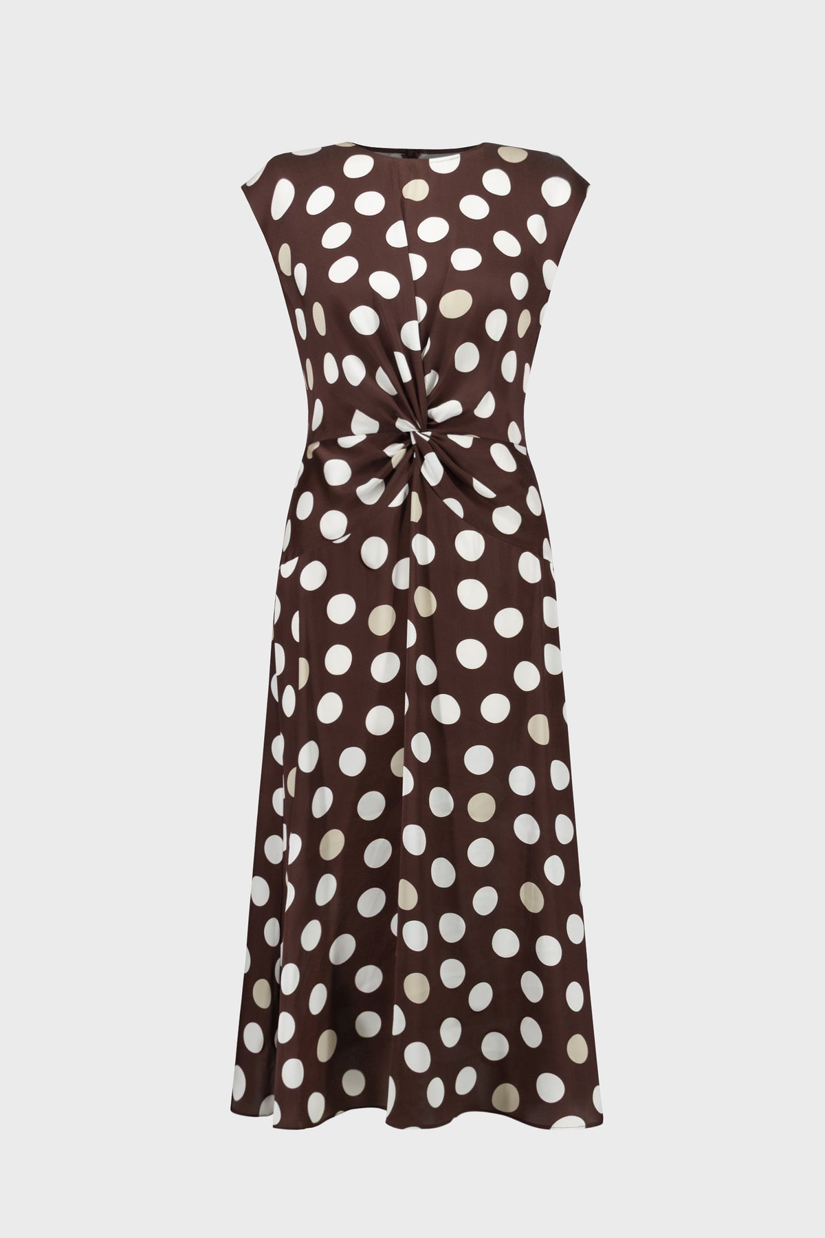 Polka Dot Twist Waist Dress Brown - Joseph Ribkoff