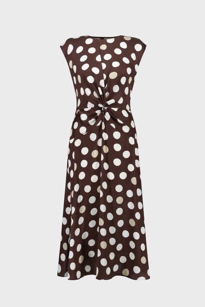 Polka Dot Twist Waist Dress Brown - Joseph Ribkoff