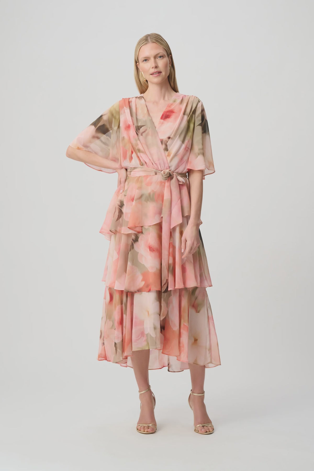 Printed Chiffon Fit &amp; Flare Dress Beige/Multi - Joseph Ribkoff