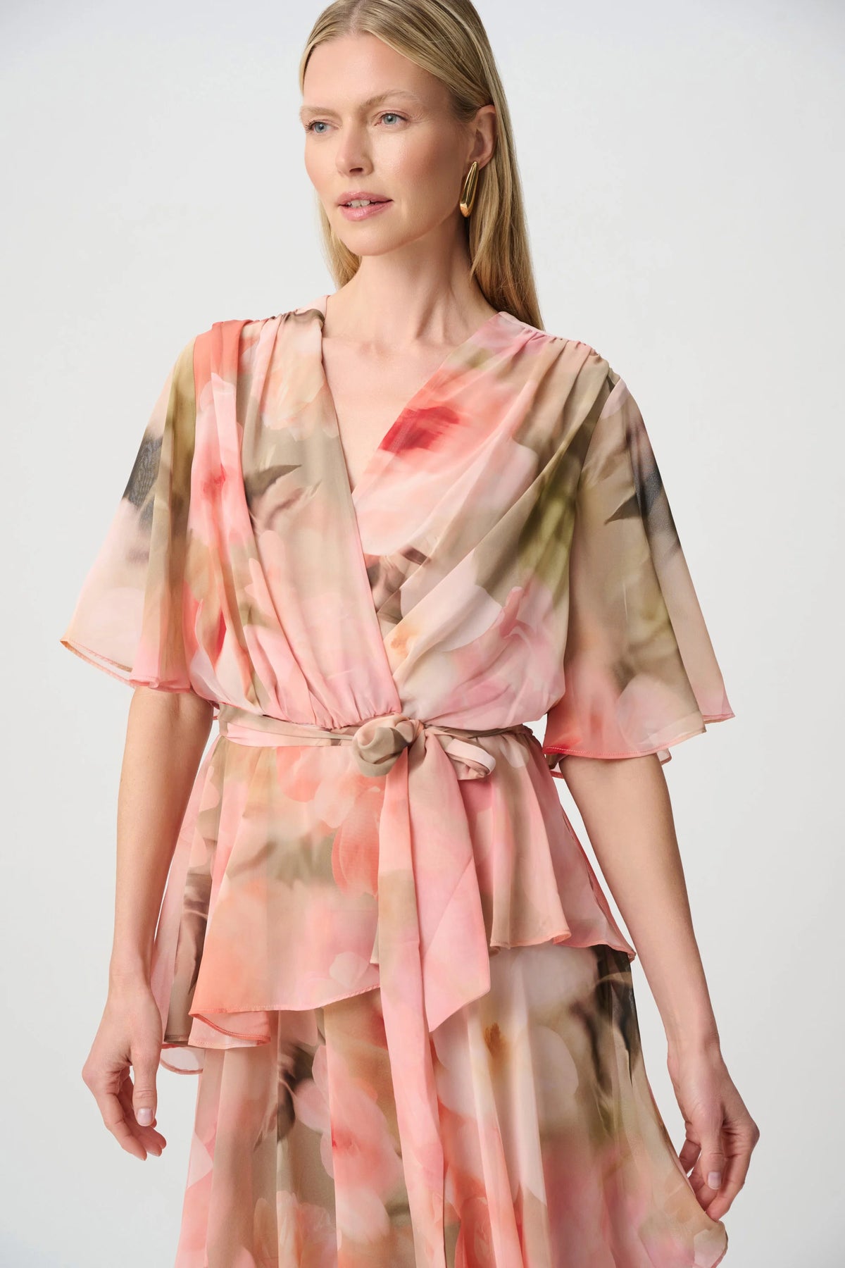 Printed Chiffon Fit &amp; Flare Dress Beige/Multi - Joseph Ribkoff
