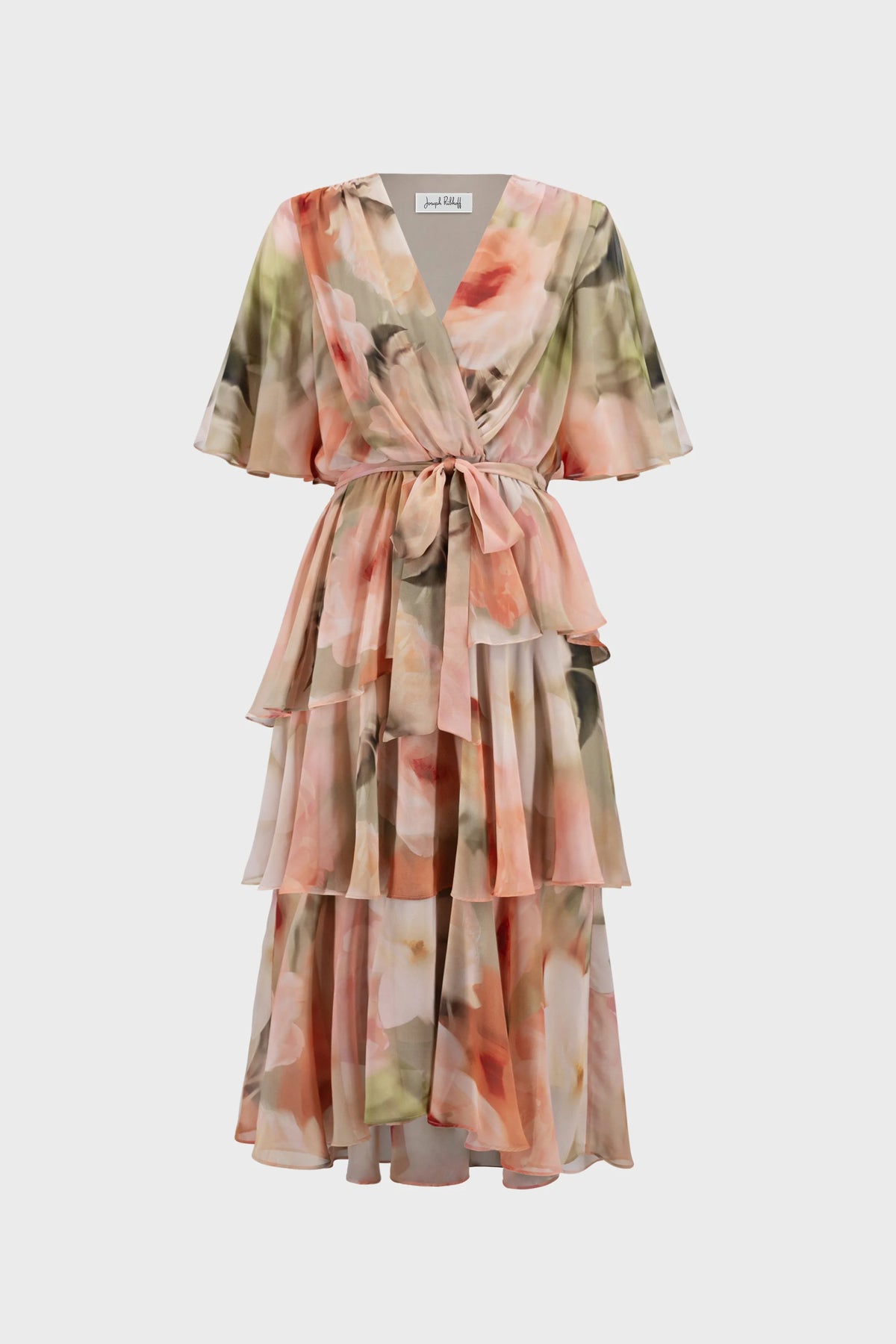 Printed Chiffon Fit &amp; Flare Dress Beige/Multi - Joseph Ribkoff