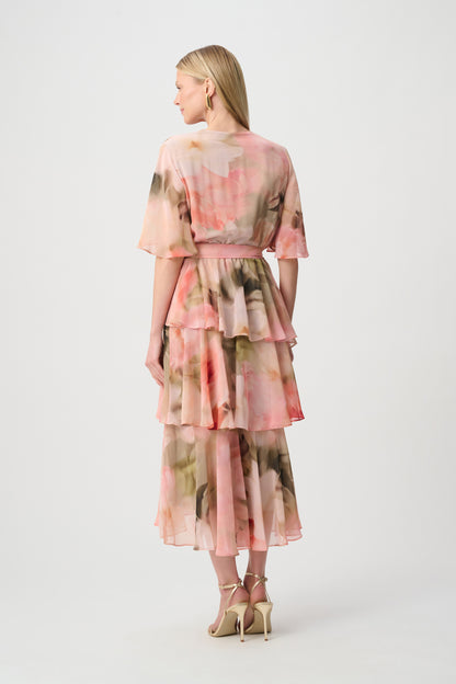 Printed Chiffon Fit &amp; Flare Dress Beige/Multi - Joseph Ribkoff