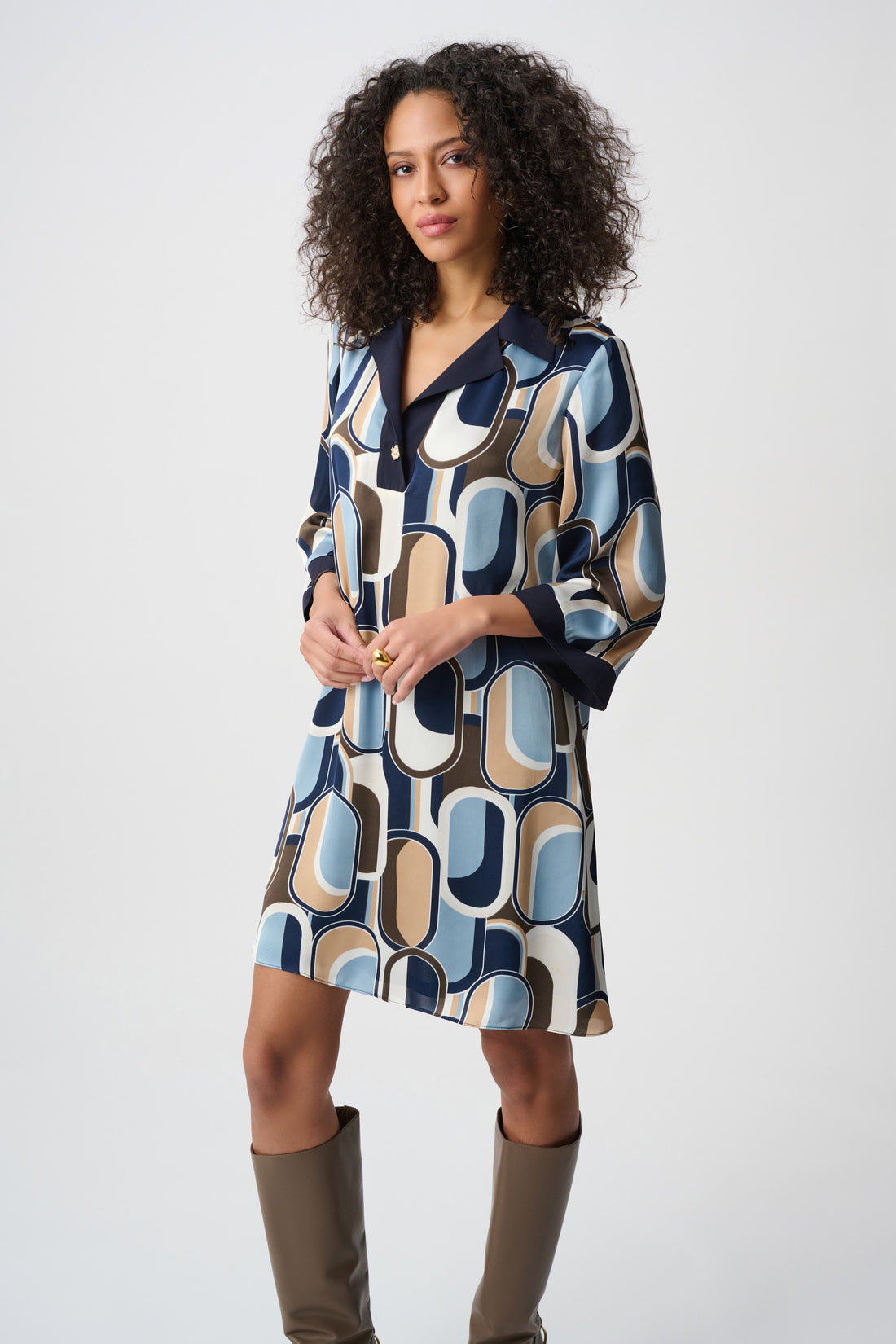 Recycled Satin Geometric Trapeze Dress - Joseph Ribkoff