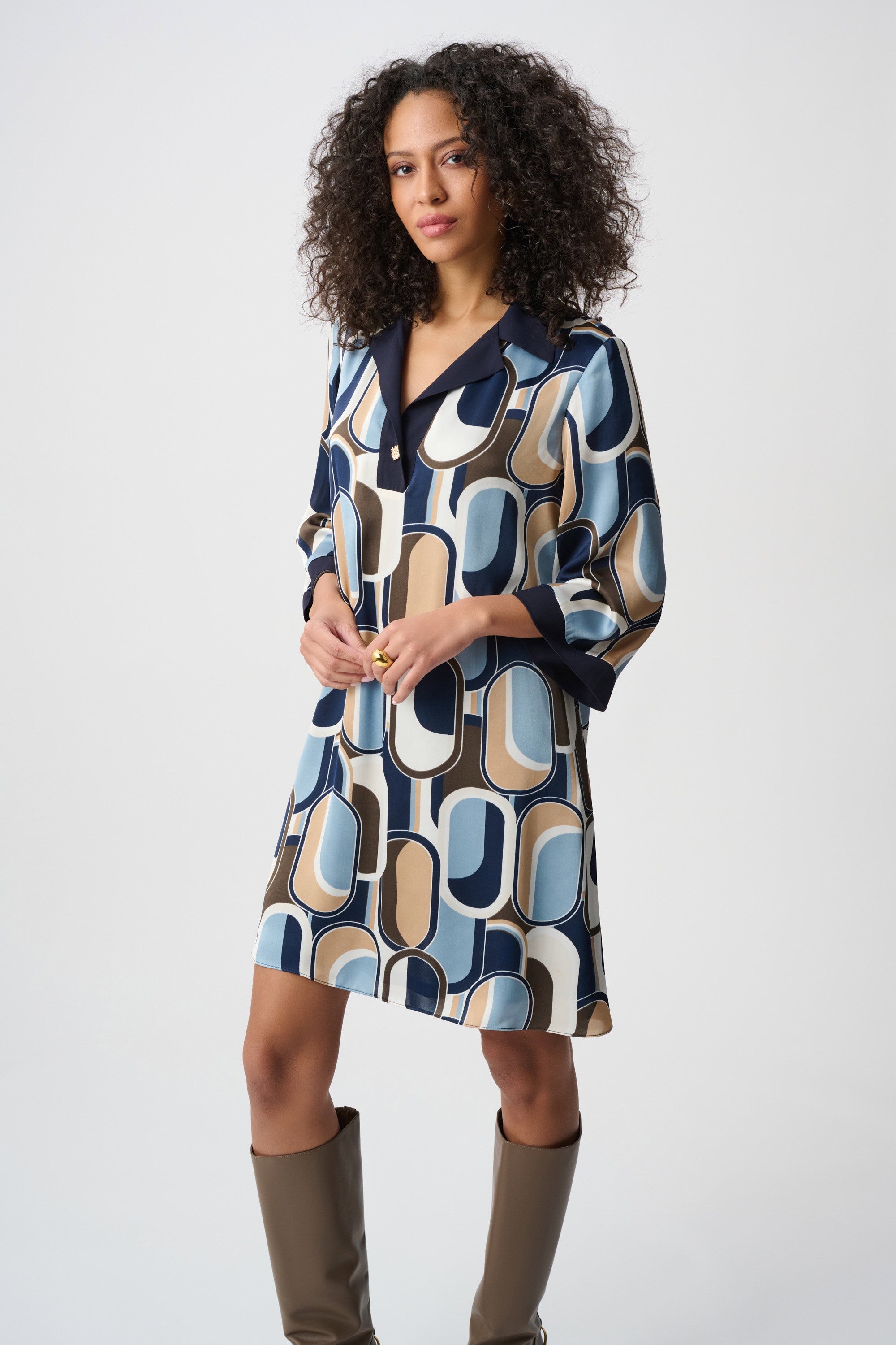 Recycled Satin Geometric Trapeze Dress - Joseph Ribkoff