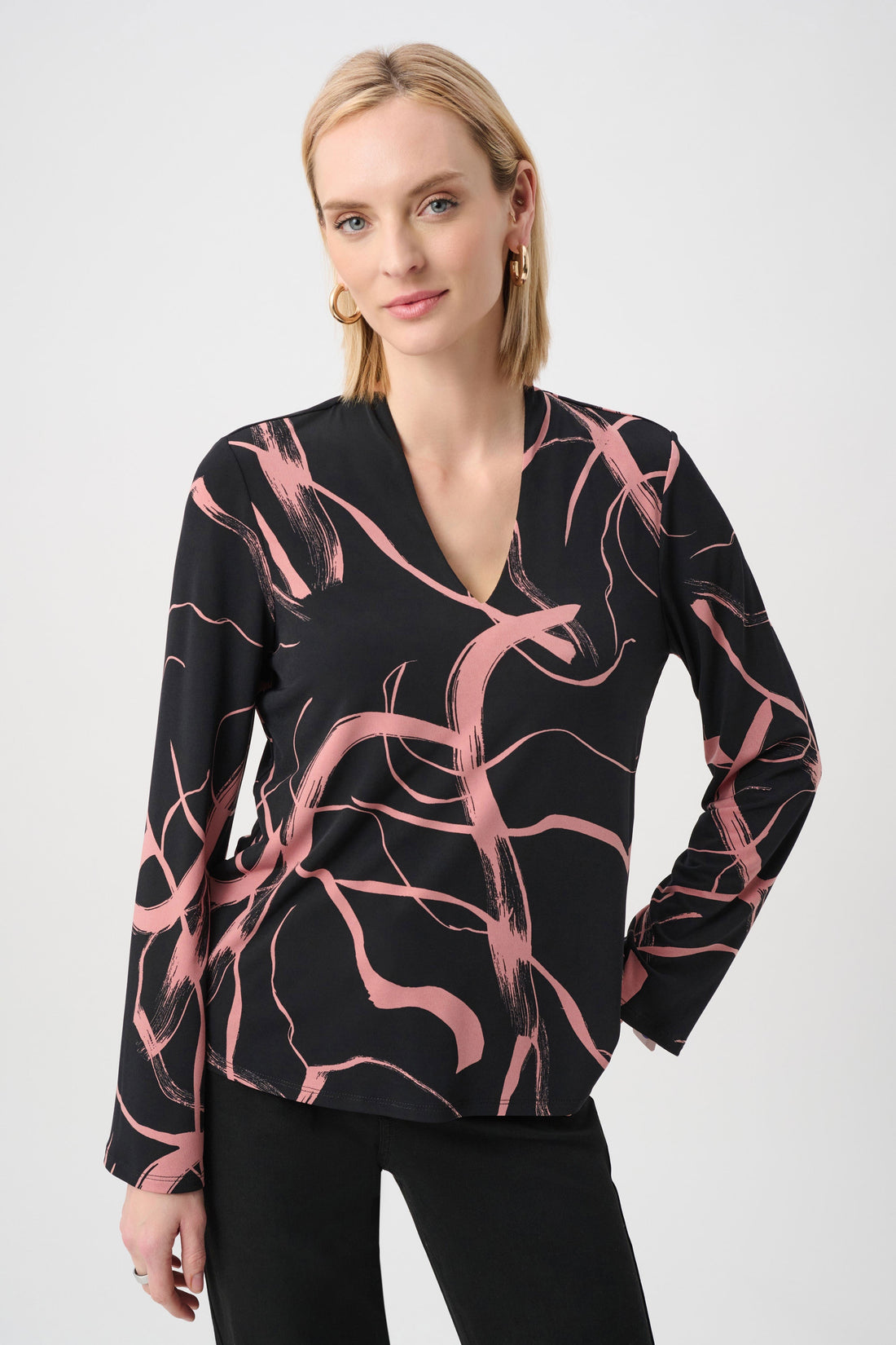 Silky Knit Abstract Print Straight Top - Joseph Ribkoff