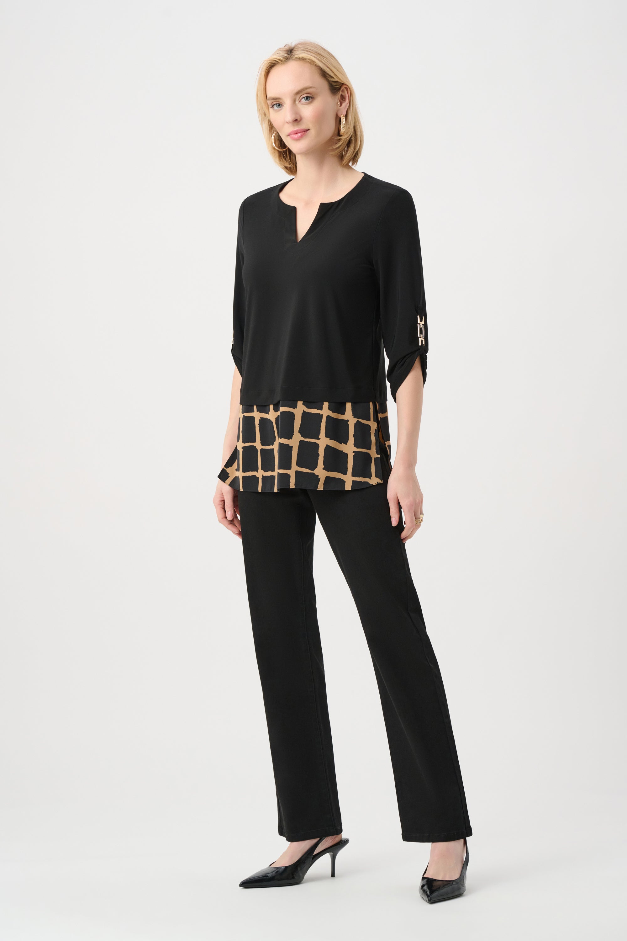 Silky Knit Abstract Print Straight Tunic - Joseph Ribkoff