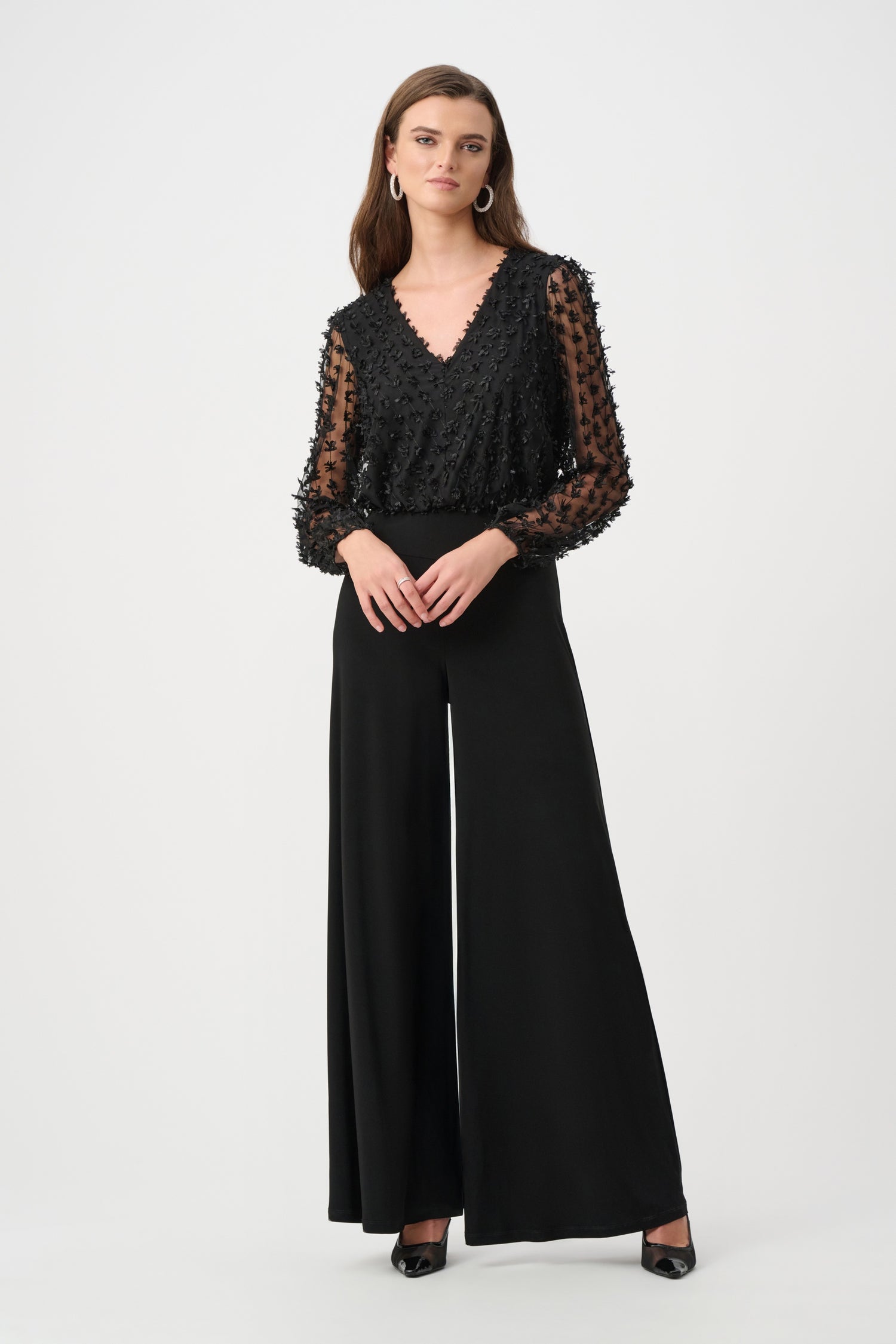 Silky Knit Sheer Novelty Wide Leg Jumpsuit - Joseph Ribkoff