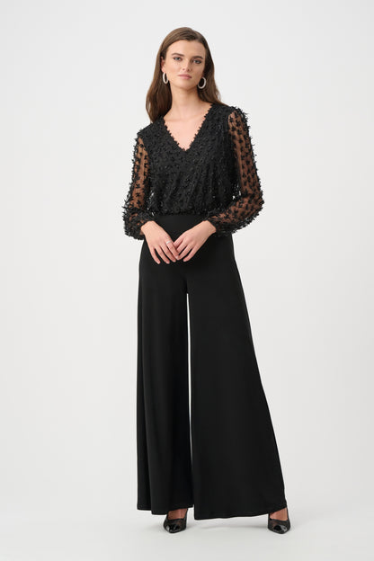 Silky Knit Sheer Novelty Wide Leg Jumpsuit - Joseph Ribkoff