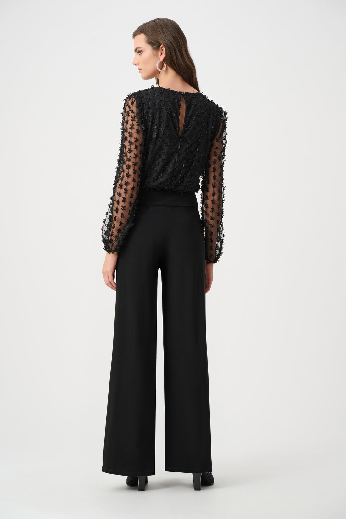 Silky Knit Sheer Novelty Wide Leg Jumpsuit - Joseph Ribkoff