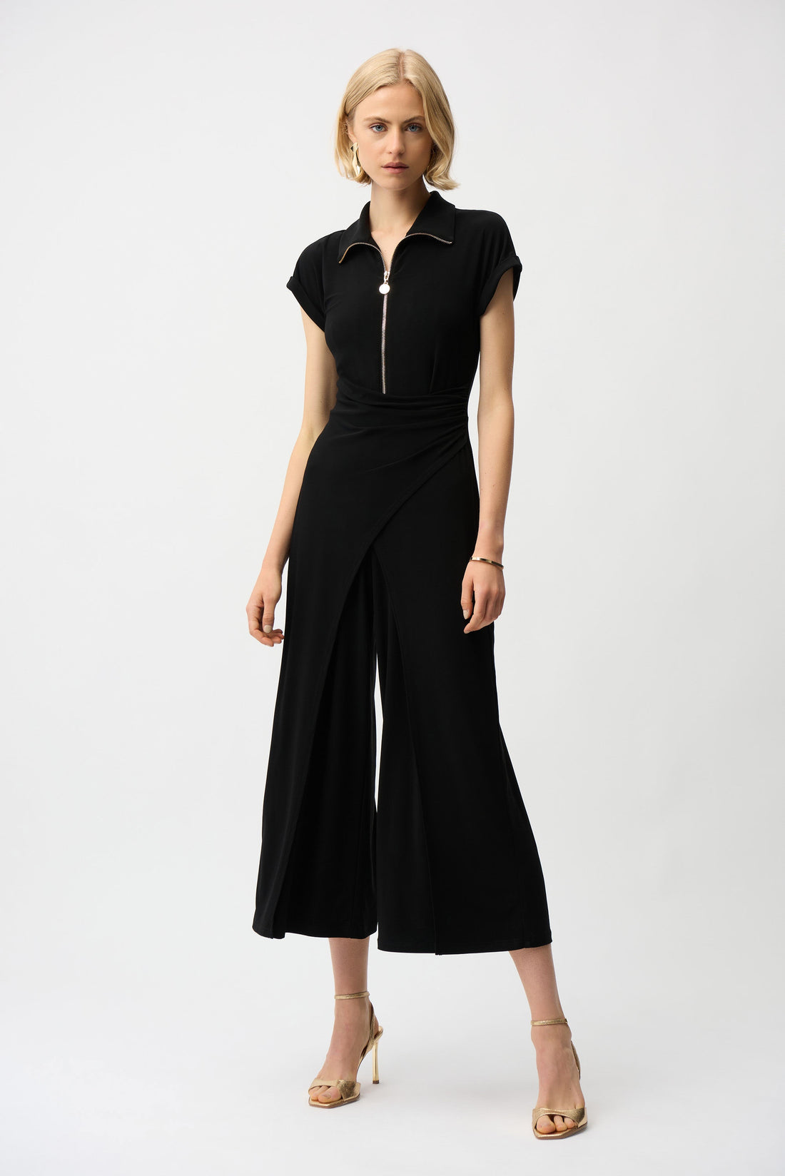 Silky Knit Culotte Jumpsuit With Gold Zipper - Joseph Ribkoff
