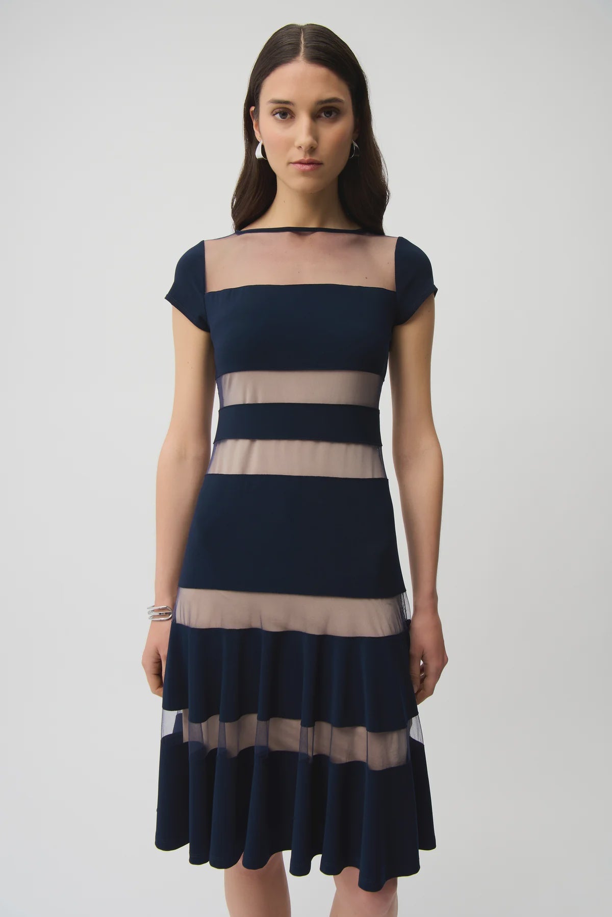Silky Knit Fit &amp; Flare Dress w/ Mesh Inserts - Joseph Ribkoff