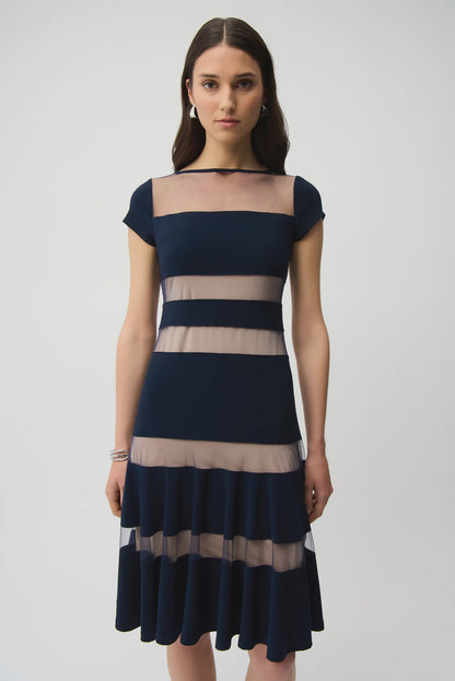 Silky Knit Fit &amp; Flare Dress w/ Mesh Inserts - Joseph Ribkoff