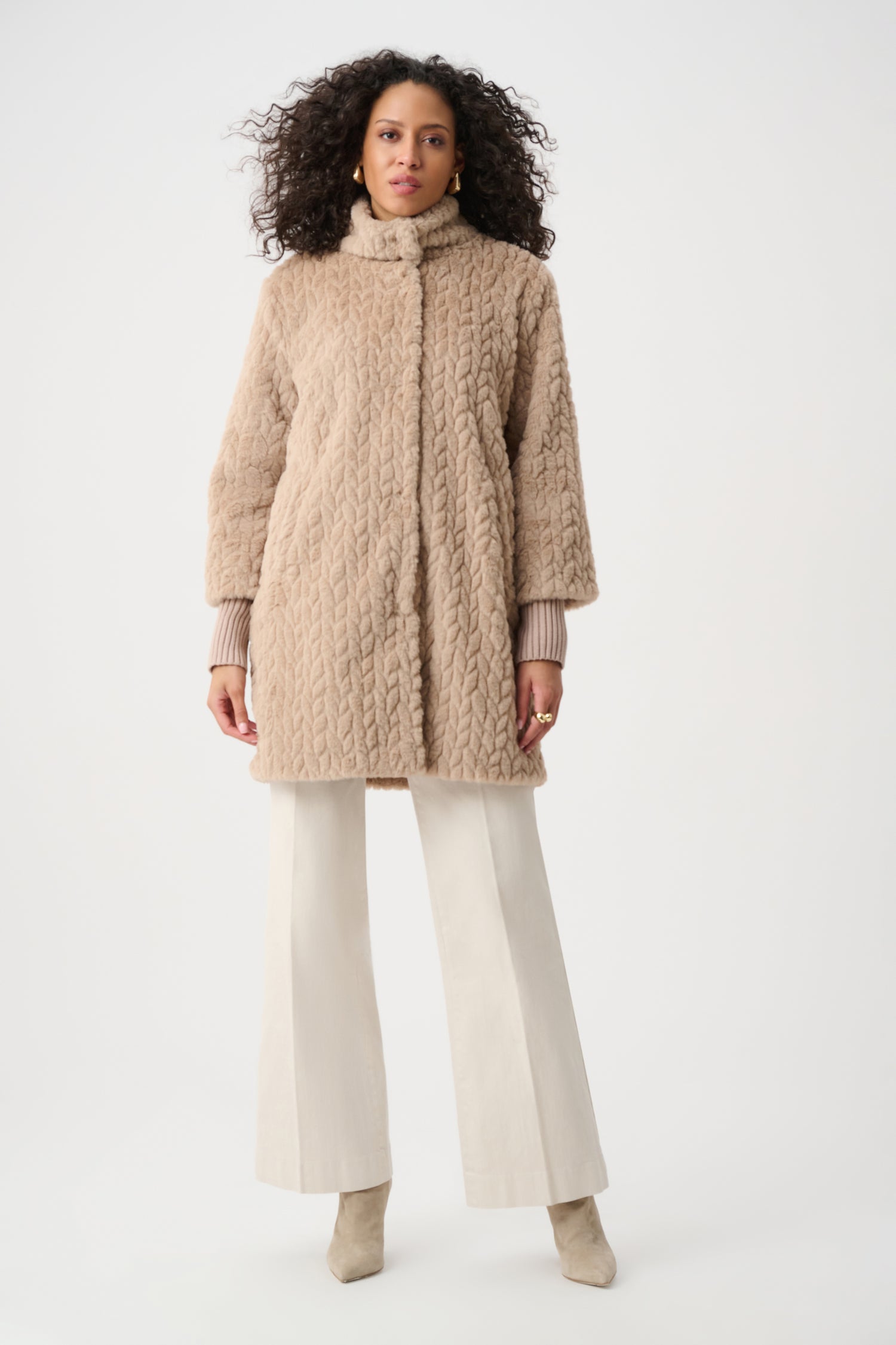 Textured Faux Fur Mock-Neck Coat - Joseph Ribkoff