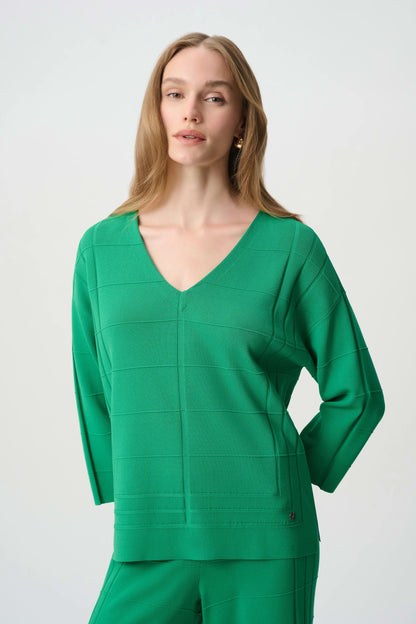 Textured V-Neck Sweater Botanical Green  - Joseph Ribkoff