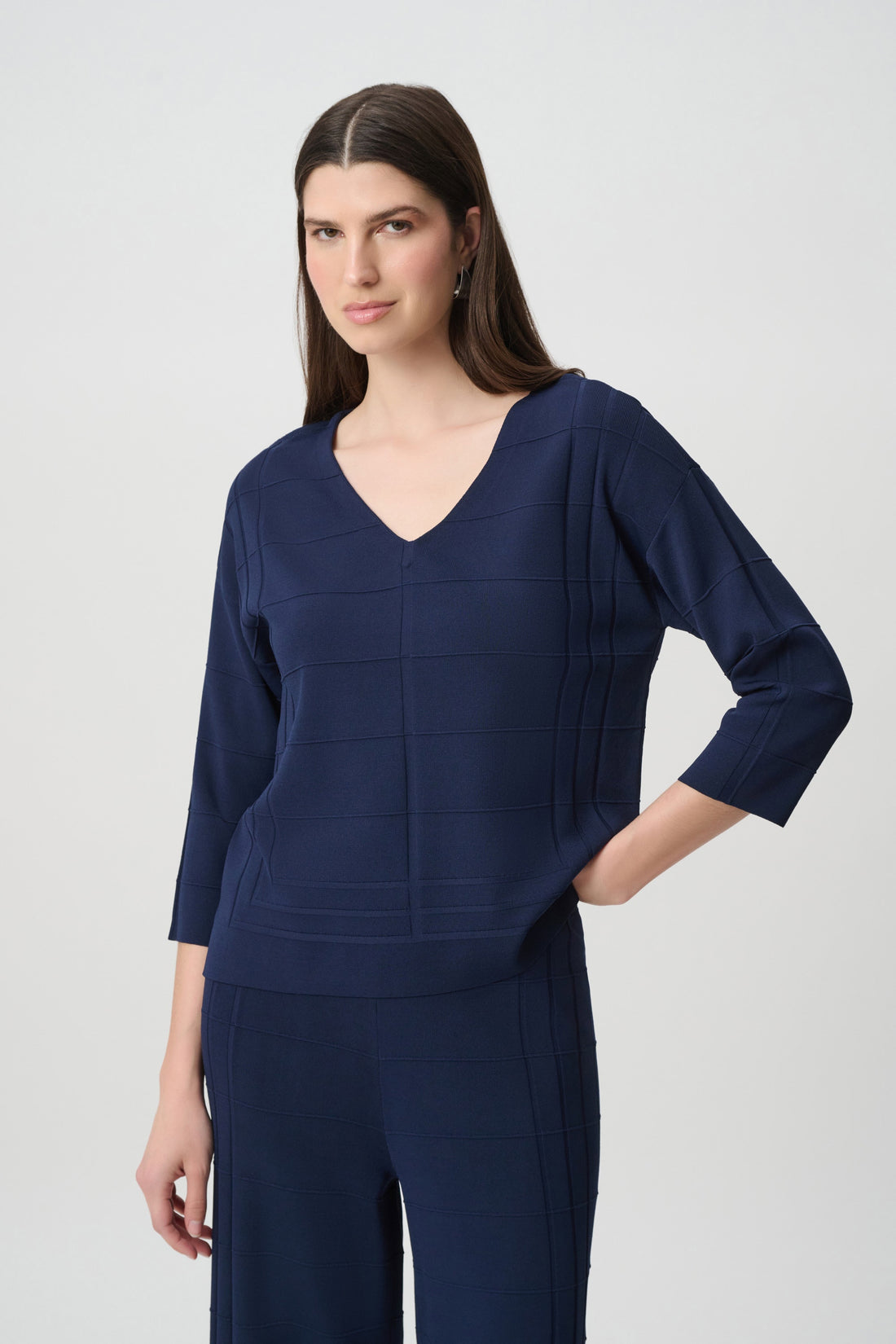 Textured V-Neck Sweater Indigo - Joseph Ribkoff