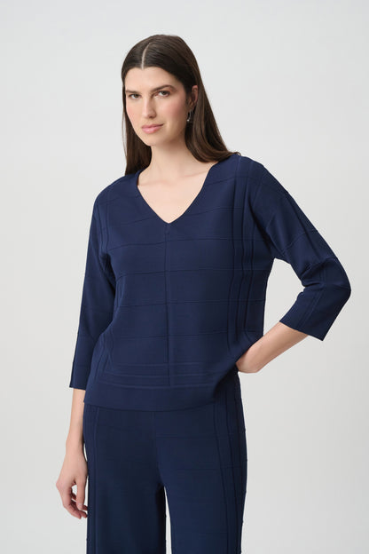 Textured V-Neck Sweater Indigo - Joseph Ribkoff